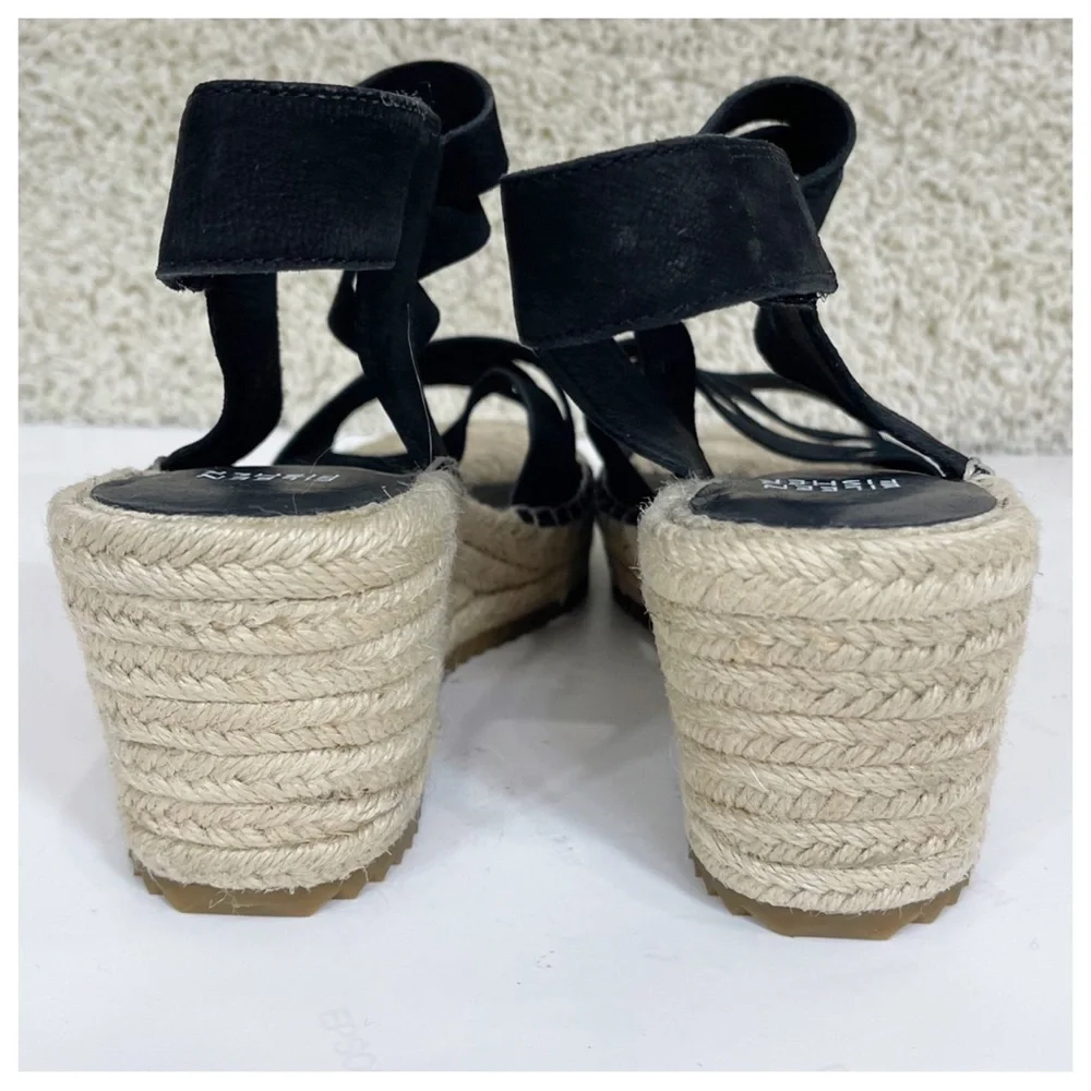 Eileen Fisher LARGO Espadrille Wedge Sandal Women's Black Leather 9 Platform
